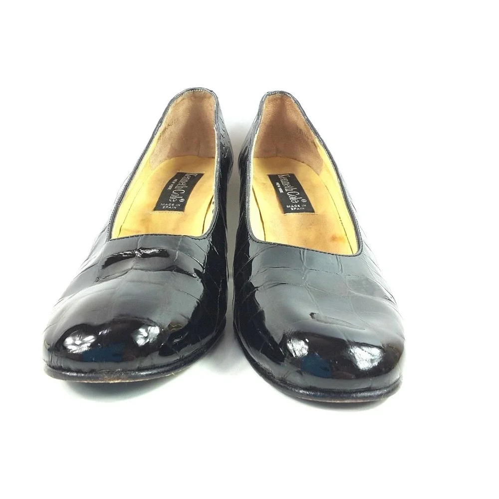 Kenneth Cole New York Women's Black Patent Leather Pump Shoe Faux Alligator 9 AA